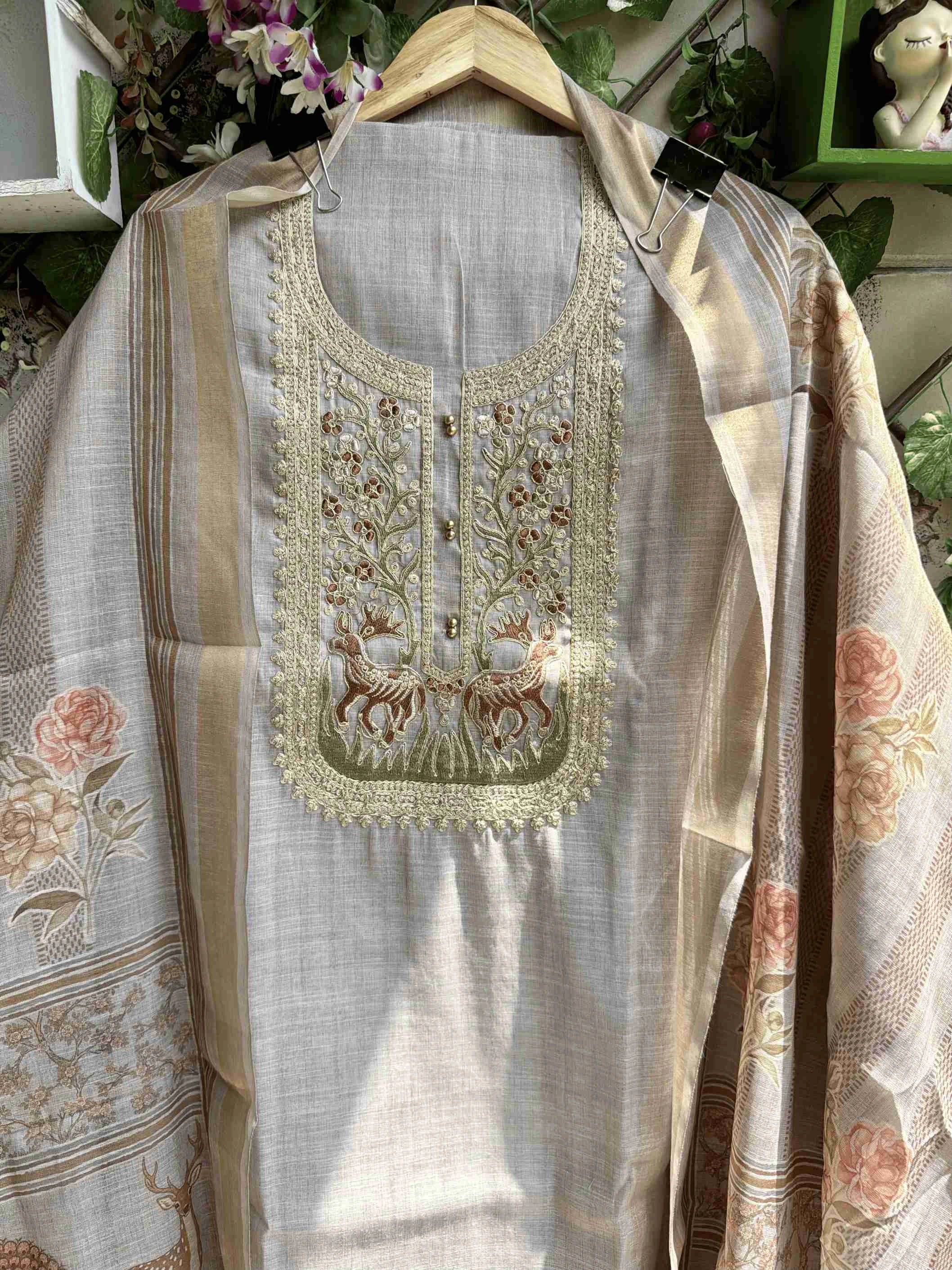 Noor Bagh Dove Grey Linen Cotton Suit Set