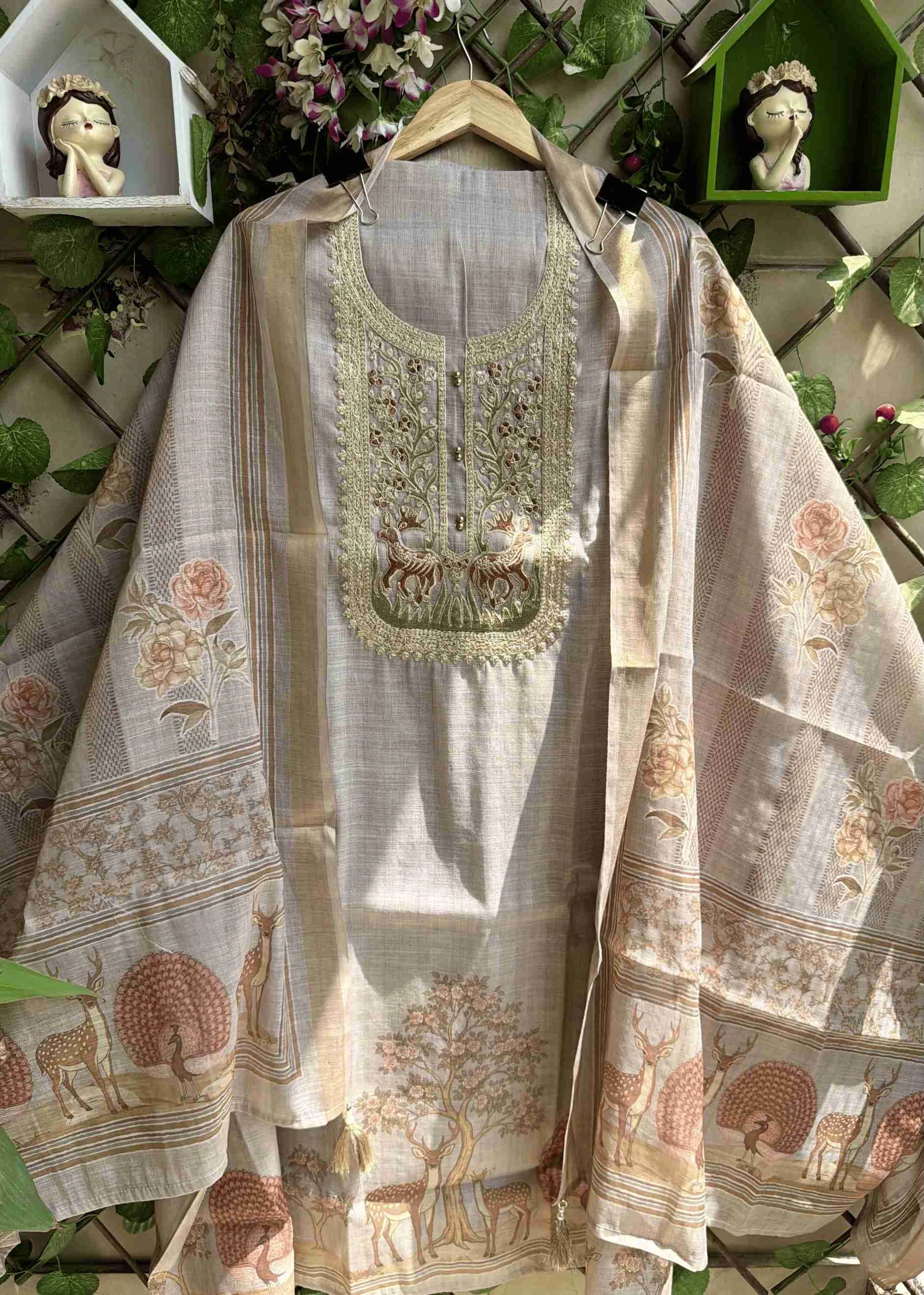 Noor Bagh Dove Grey Linen Cotton Suit Set