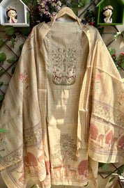 Noor Bagh Beige Gold Cotton Suit Set