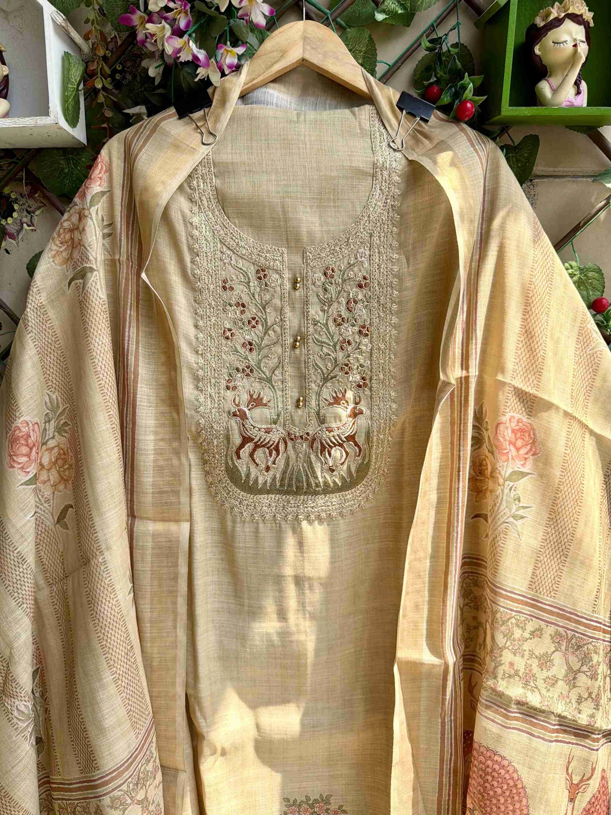 Noor Bagh Beige Gold Cotton Suit Set