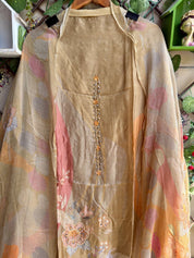 Mehrbano Olive Beige Floral Suit Set