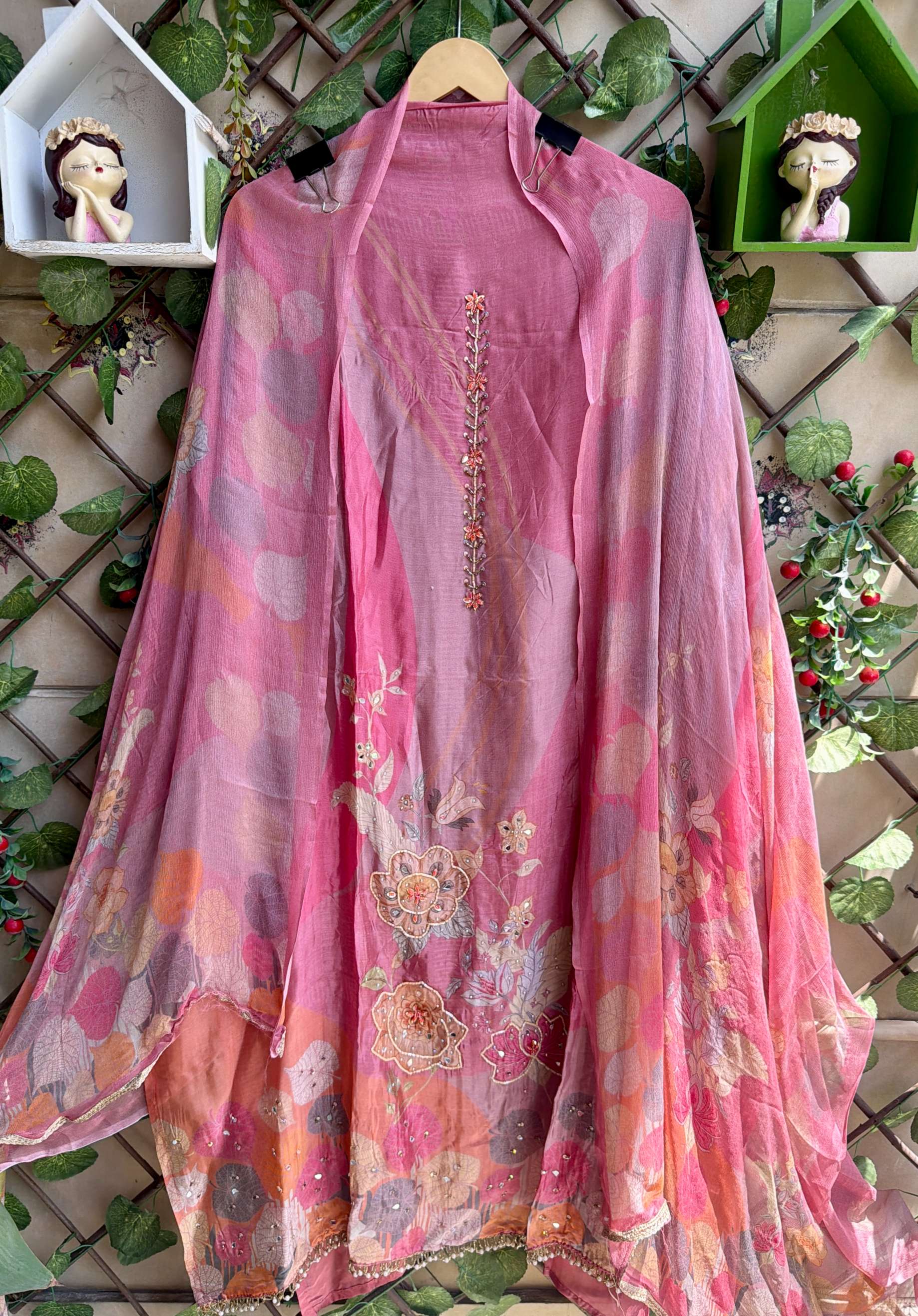 Mehrbano Pink Floral Suit Set