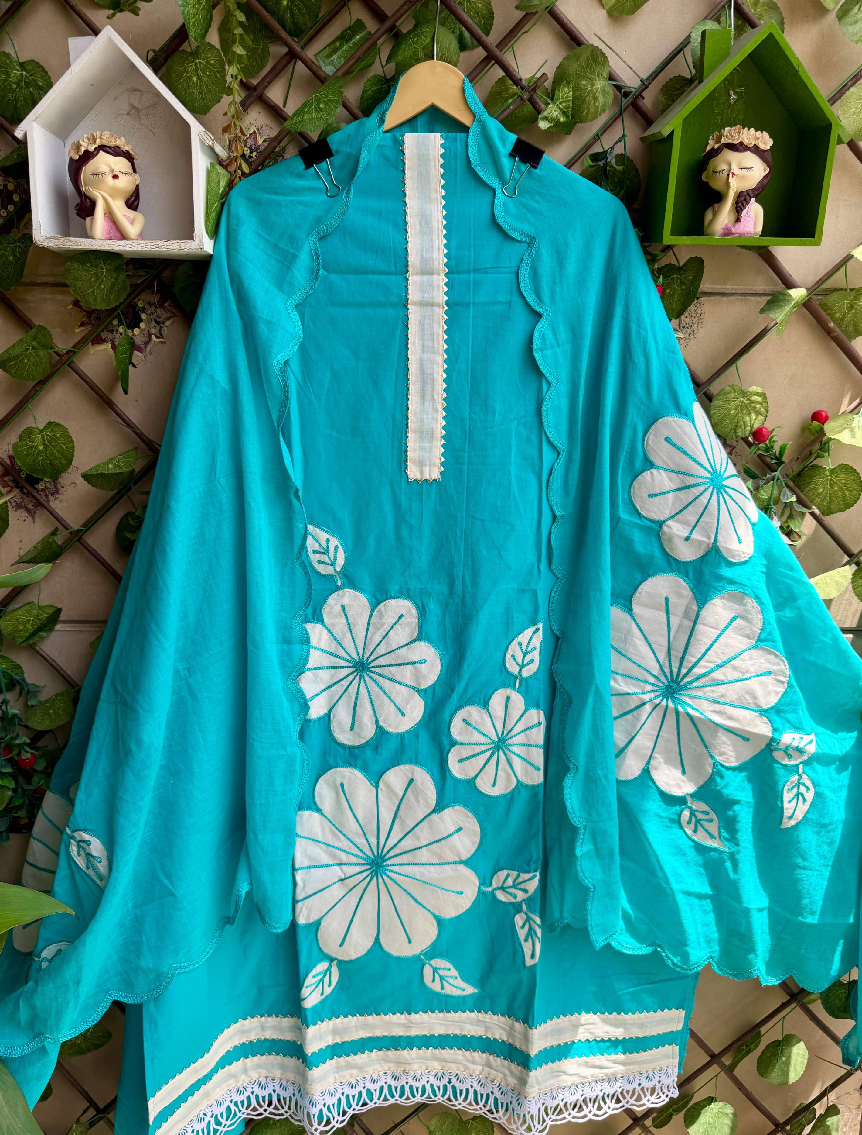 Elara Floral Suit Set – Aqua Blue