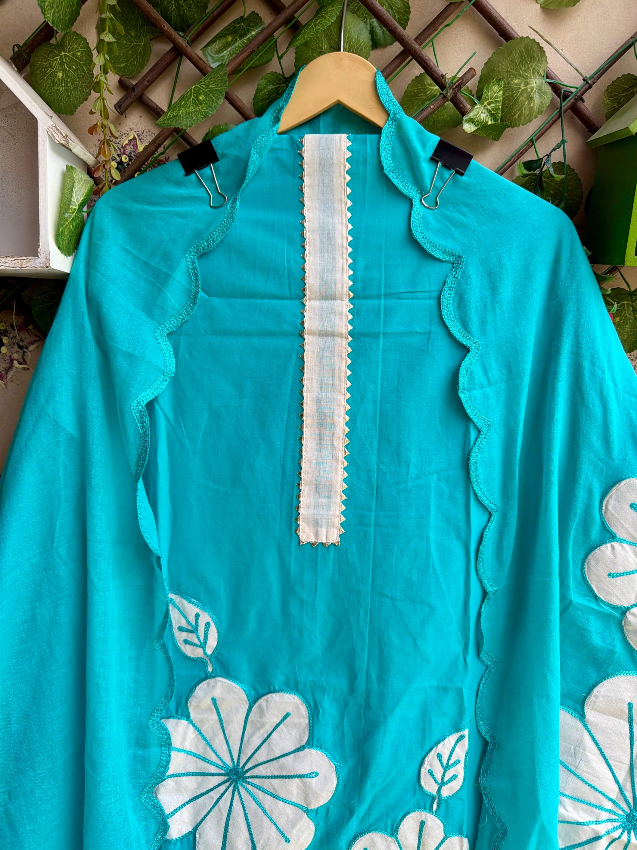 Elara Floral Suit Set – Aqua Blue