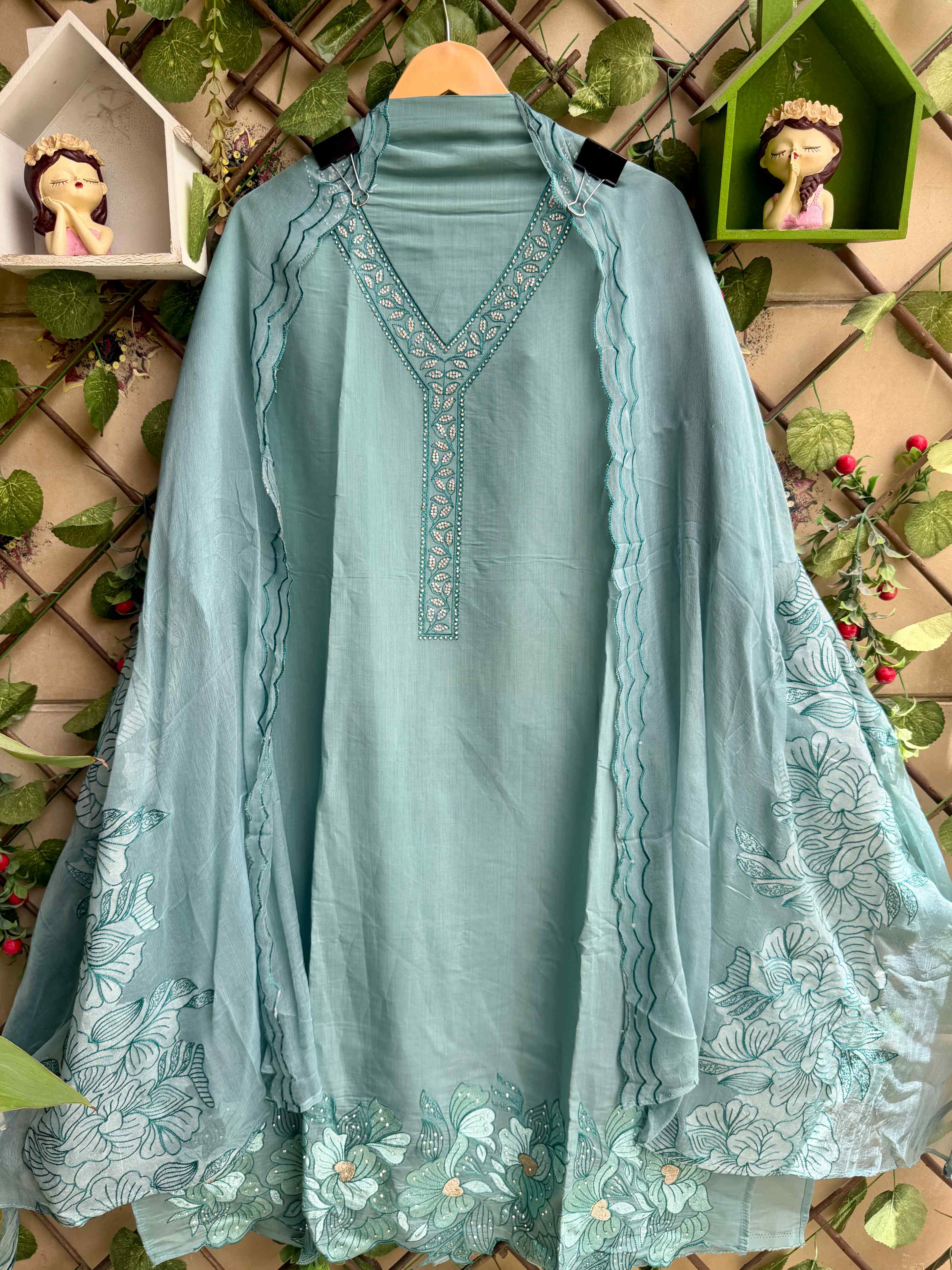 Blush & Bloom Meher Aqua Embroidered Suit Set