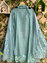 Blush & Bloom Meher Aqua Embroidered Suit Set