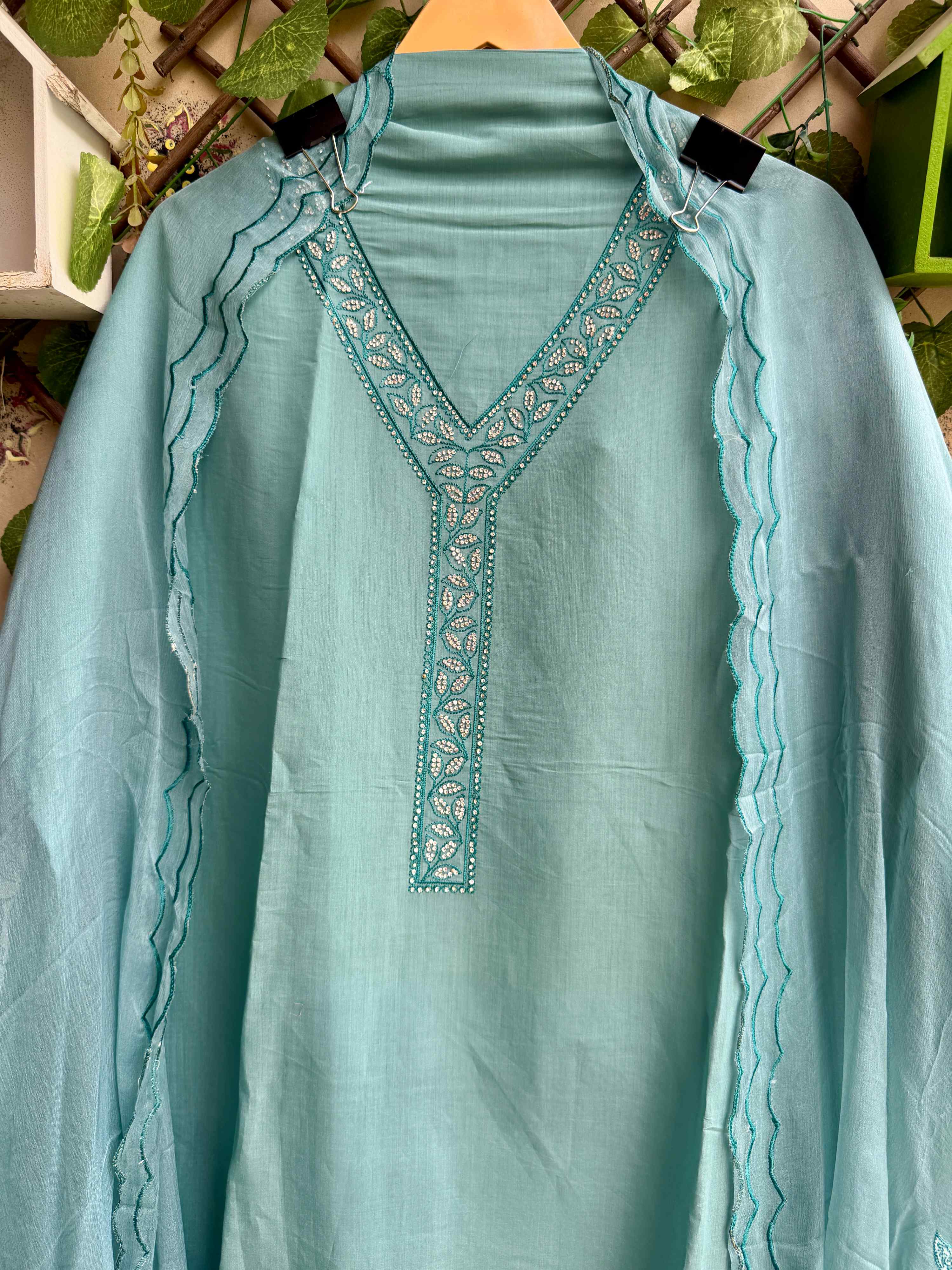 Blush & Bloom Meher Aqua Embroidered Suit Set