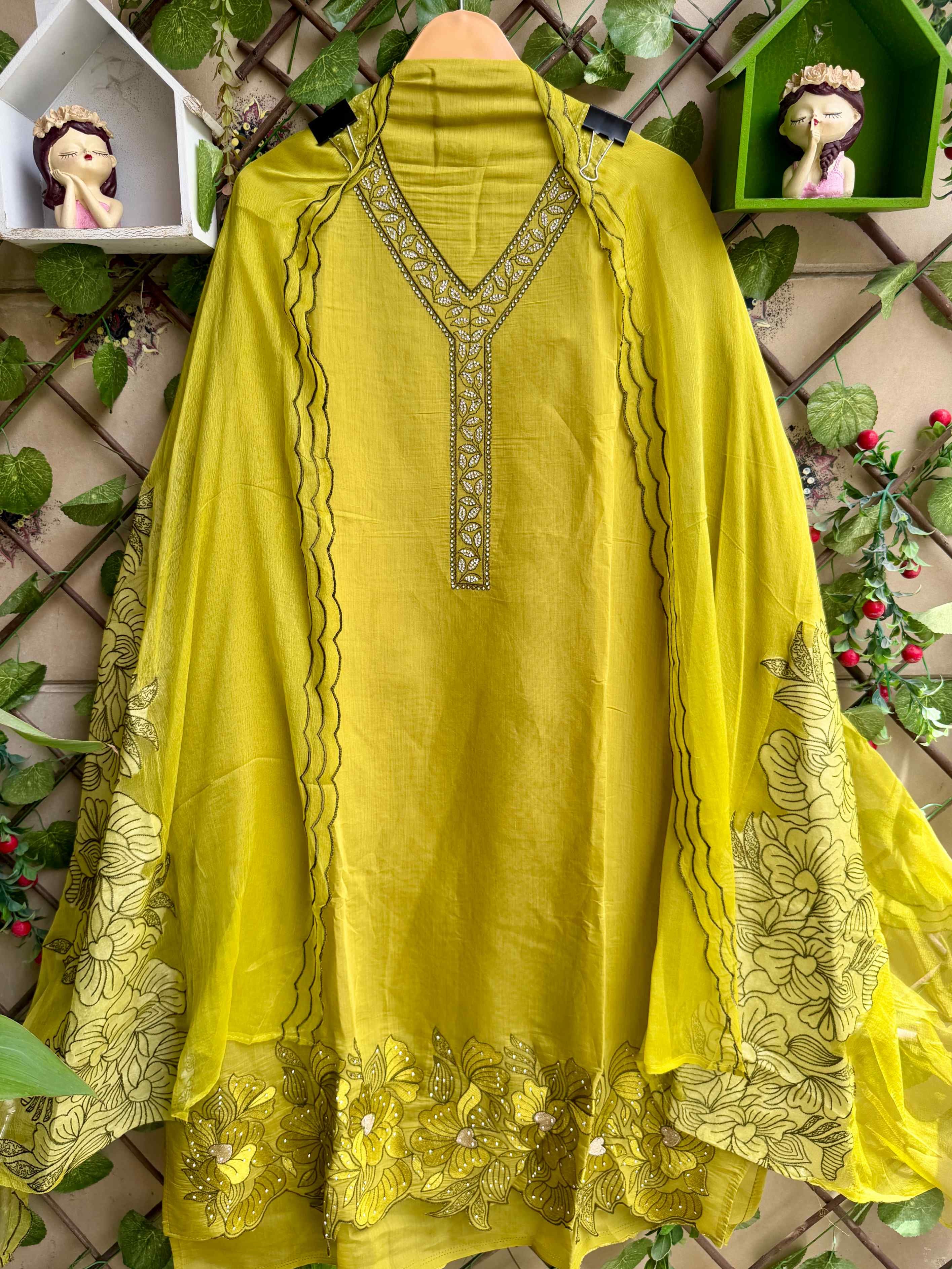 Blush & Bloom Noor Mustard Embroidered Suit Set